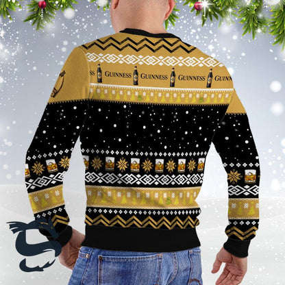 Guinness Beer Santa Reindeer Snowflake Ugly Sweater, Guinness Beer All-over Print Xmas Ugly Sweater, Guinness Beer Crewneck Knitted Ugly Sweater