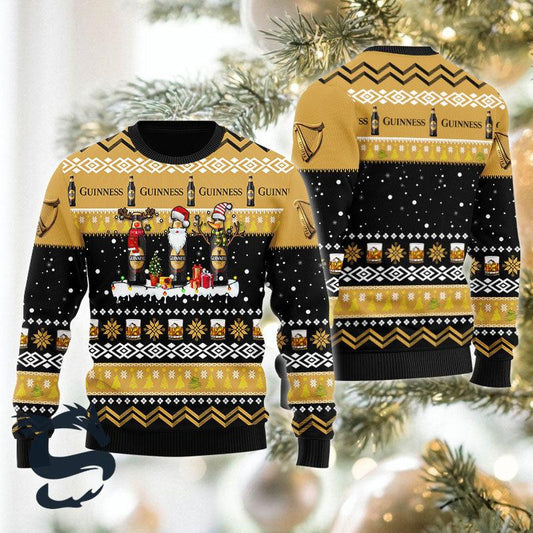 Guinness Beer Santa Reindeer Snowflake Ugly Sweater, Guinness Beer All-over Print Xmas Ugly Sweater, Guinness Beer Crewneck Knitted Ugly Sweater