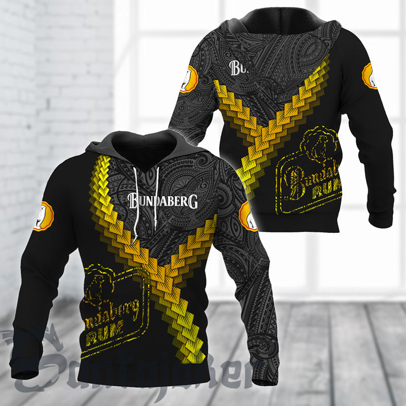 The Bundaberg Mandala Black & Yellow 3d Hoodie, Bundaberg Brewed Drinks Pullover Hooded Sweatshirts, Bundaberg Logo 3d Prints Unisex Hoodies