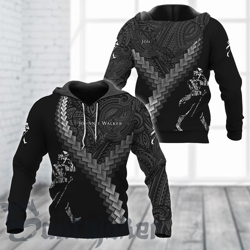 The Johnnie Walker Mandala Black & White 3d Hoodie, Johnnie Walker Pullover Hooded Sweatshirts, Black Johnnie Walker 3d Prints Unisex Hoodies