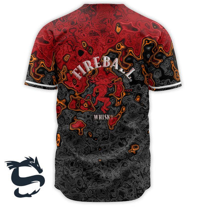 Holographic Red & Black Fireball Baseball Jersey, Fireball Logo 3d All Over Printed Baseball Jersey, Fireball Whisky Unisex Baseball Jersey