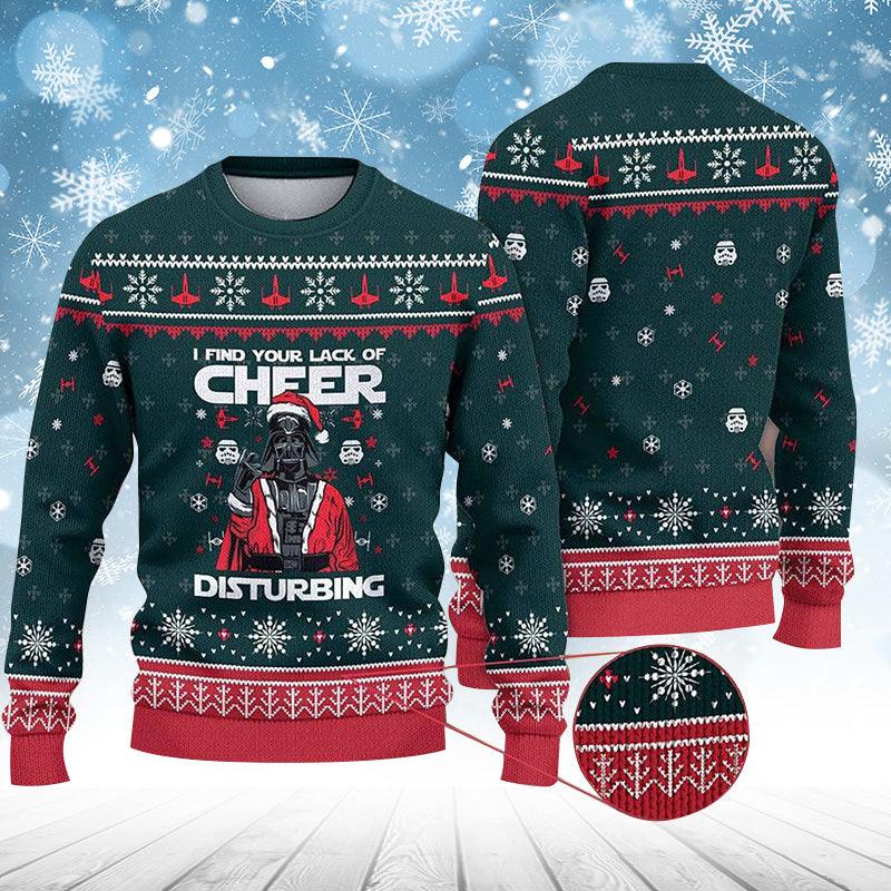 I Find Your Lack Of Cheer Disturbing Ugly Christmas Sweater, Star Wars Santa Darth Vader Ugly Sweater, All Over Print Christmas Crew Neck Ugly Sweater