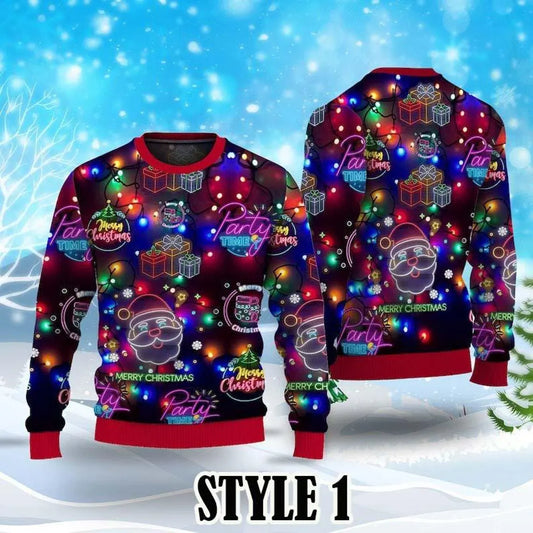 Christmas Bright Neon Lighting Pattern Ugly Sweater, Santa Neon Lighting Pattern Sweater, Santa Claus Ugly Christmas Gift