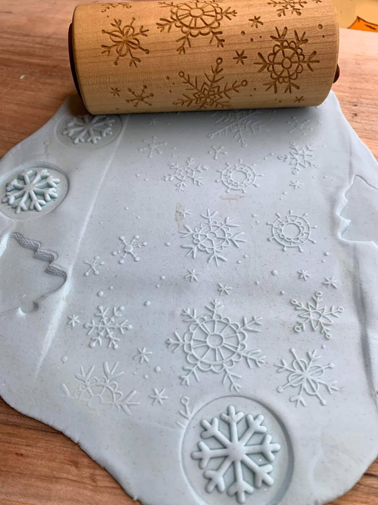 Winter Dough rollers, snowflake stamps, wooden rolling pins, wooden texture rollers, christmas tree, sensory play toy, snowman rolling pin