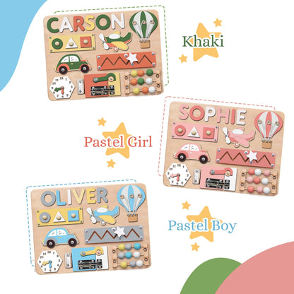 Pastel Girl Personalized Wooden Busy Board For Kids, Montessori Toys For Toddlers