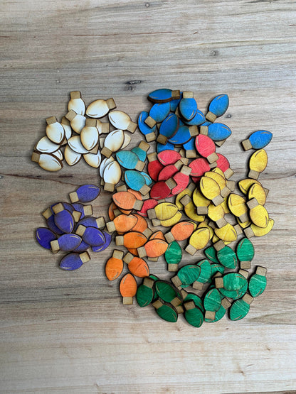 100 holiday lights math manipulatives, christmas lights sensory play fill, wooden counting tokens, 100 board counters, Hanukkah lights
