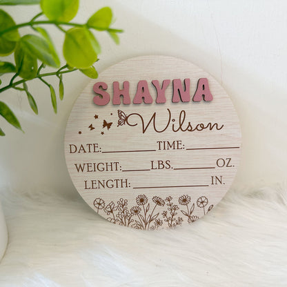 Personalized Baby Arrival Announcement Sign, Baby Name With Birth Stats Sign, Baby Name Reveal, Custom Baby Announcement, Sign For Hospital