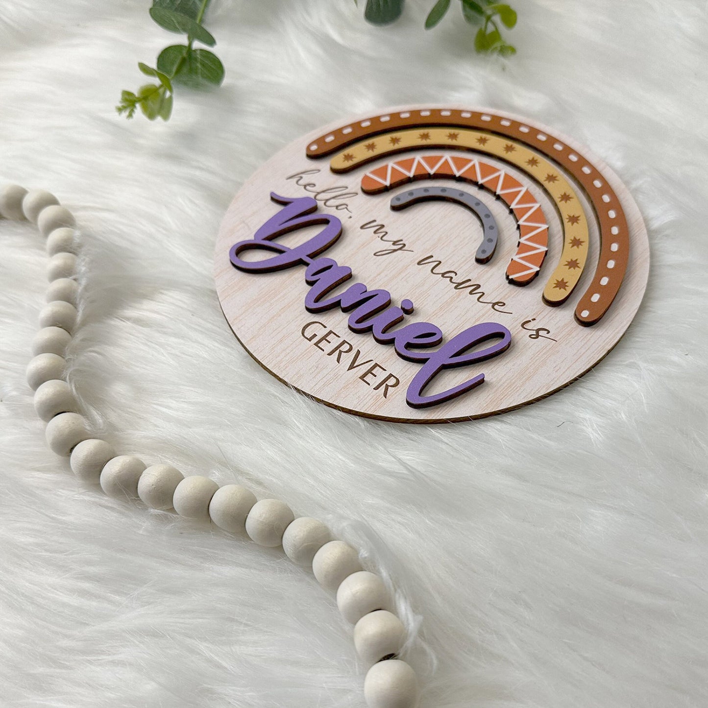 Personalized Baby Name Rainbow Sign, Birth Announcement Sign, Hello My Name Is Wooden, Baby Name Announcement, Hospital Announcement