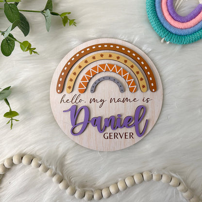 Personalized Baby Name Rainbow Sign, Birth Announcement Sign, Hello My Name Is Wooden, Baby Name Announcement, Hospital Announcement