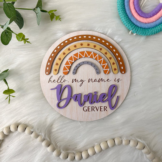 Personalized Baby Name Rainbow Sign, Birth Announcement Sign, Hello My Name Is Wooden, Baby Name Announcement, Hospital Announcement