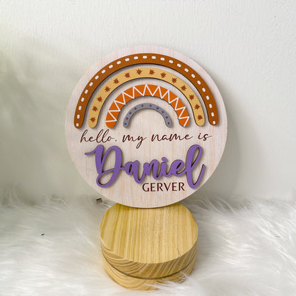 Personalized Baby Name Rainbow Sign, Birth Announcement Sign, Hello My Name Is Wooden, Baby Name Announcement, Hospital Announcement