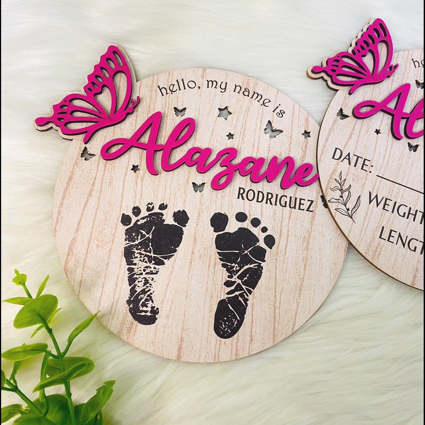 Personalize Baby Birth Information ,memories Of Footprints, Baby Name, Footprint Keepsake, Birth Stat Sign Butterfly, Newborn Sign