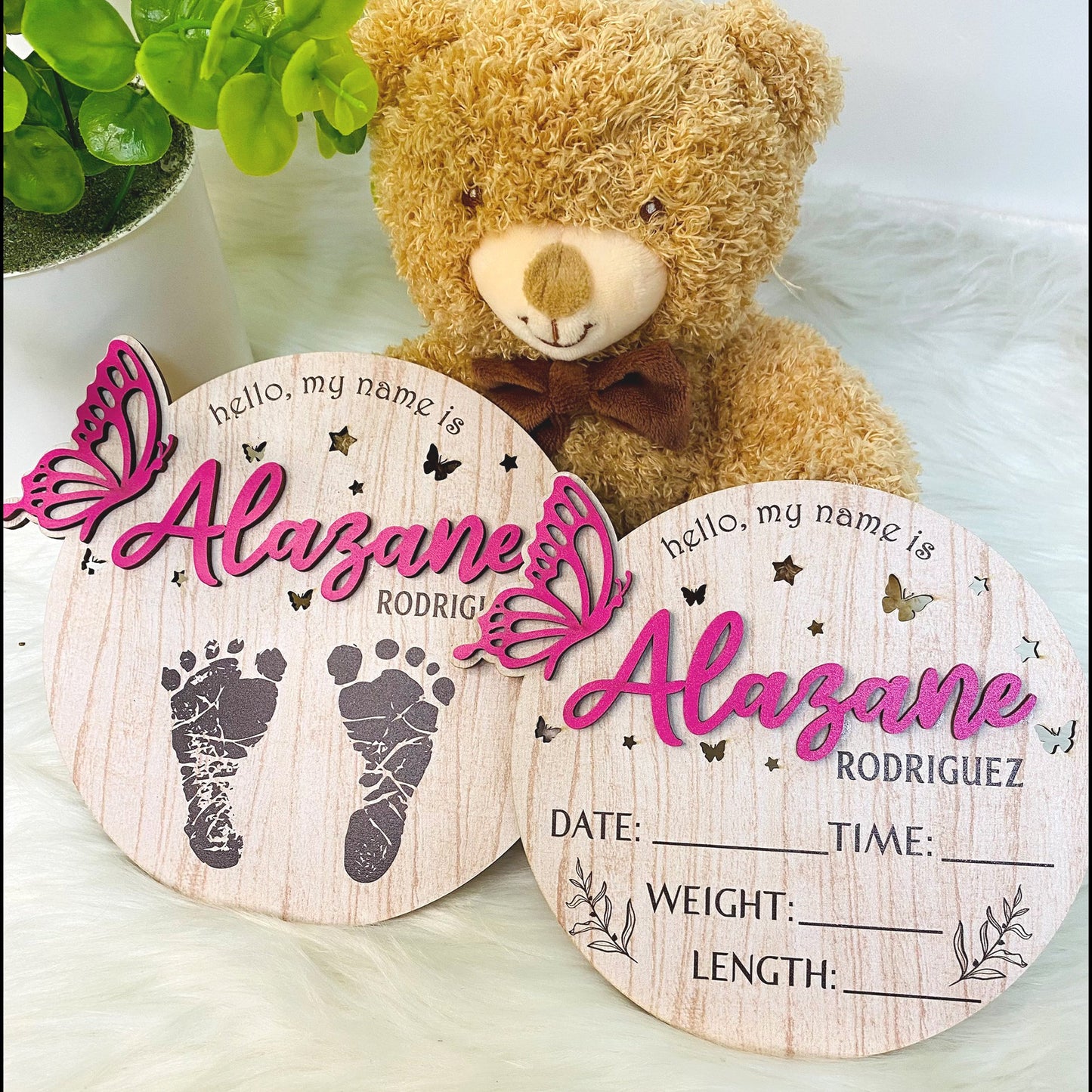 Personalize Baby Birth Information ,memories Of Footprints, Baby Name, Footprint Keepsake, Birth Stat Sign Butterfly, Newborn Sign
