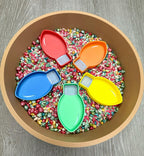 Christmas light sensory trays, xmas light sensory trays, Christmas light bulb sensory activity, sensory play lights, light bulb trays