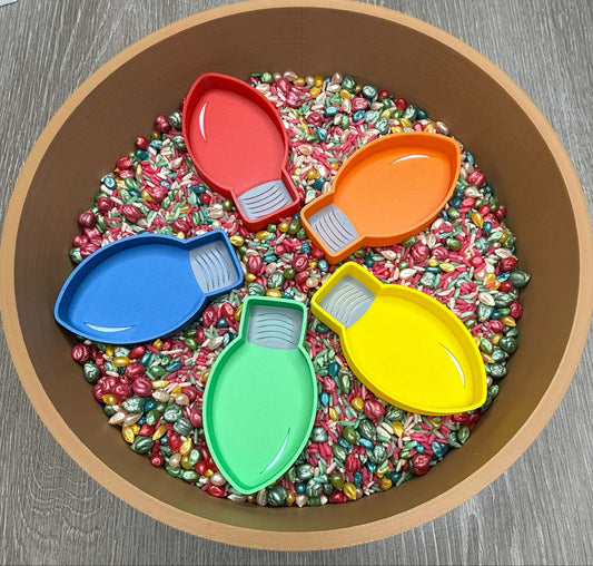 Christmas light sensory trays, xmas light sensory trays, Christmas light bulb sensory activity, sensory play lights, light bulb trays