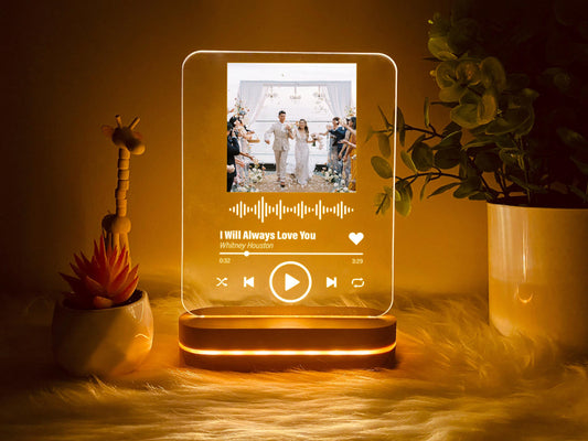 Personalized Acrylic Song With Photo, Custom Music Plaque Gifts, Acrylic Album Gift, Music Plaque With Light Stand, Valentine Gifts Photo