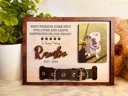 Personalized Dog Memorial Wood Frame With Collar Holder, Memorial Pet Collar Sign With Photo, Dog Memorial Gifts, Pet Loss Gifts