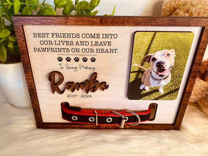 Personalized Dog Memorial Wood Frame With Collar Holder, Memorial Pet Collar Sign With Photo, Dog Memorial Gifts, Pet Loss Gifts