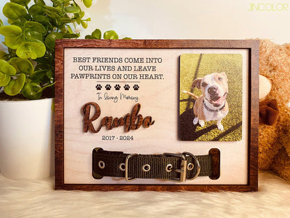 Personalized Dog Memorial Wood Frame With Collar Holder, Memorial Pet Collar Sign With Photo, Dog Memorial Gifts, Pet Loss Gifts