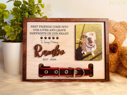 Personalized Dog Memorial Wood Frame With Collar Holder, Memorial Pet Collar Sign With Photo, Dog Memorial Gifts, Pet Loss Gifts
