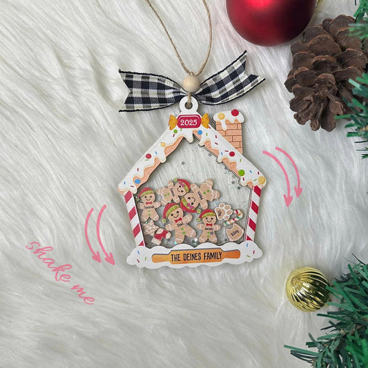 Personalized Gingerbread With Hat House Family Ornament 2025, Custom Family Ornament, Family Christmas Ornament, 4d Shake Christmas Ornament