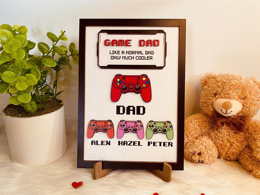Personalized Gamer Dad Wooden Sign, Father's Day 2025 Gift, Custom Kids Names And Controllers Gift