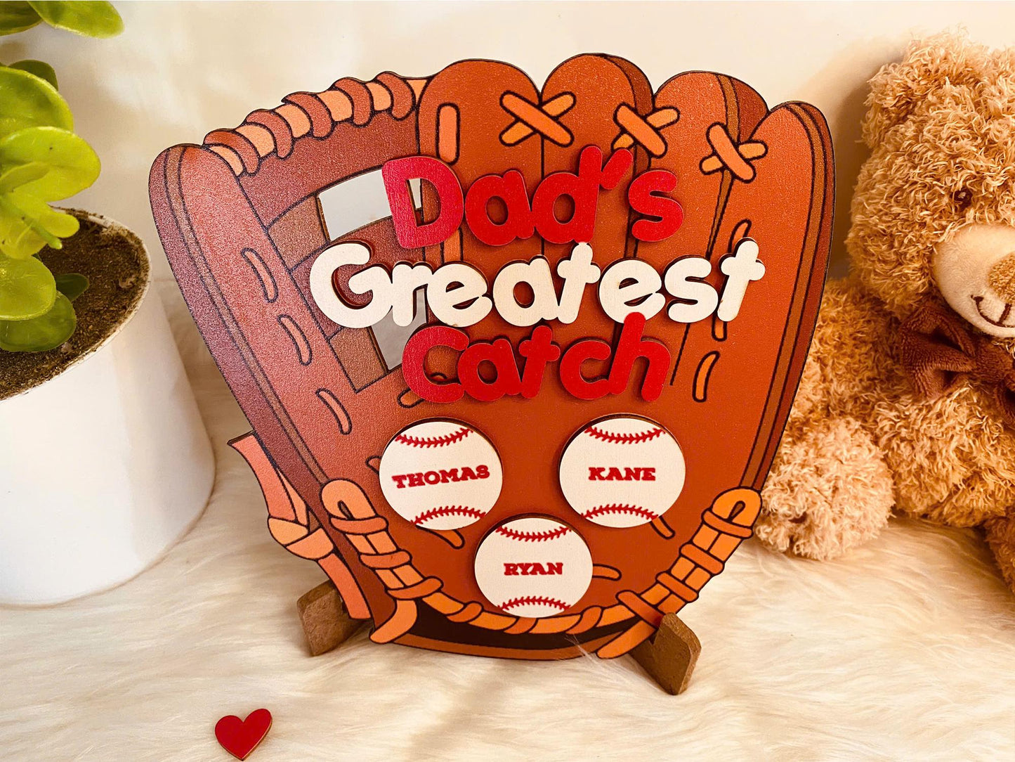 Personalized Dad's Greatest Catch Sign, Kid's Name Personalized Throwing Ball, Active Sports, Great Ball Catcher, Gift For Dad