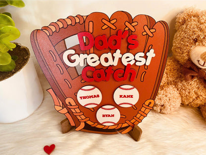 Personalized Dad's Greatest Catch Sign, Kid's Name Personalized Throwing Ball, Active Sports, Great Ball Catcher, Gift For Dad