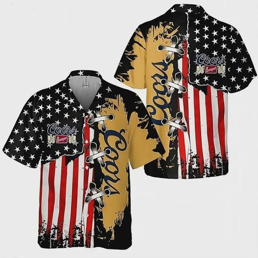 Vintage Coors Banquet American Flag Hawaiian Shirts, Coors Banquet Us Flag Aloha Summer Beach Shirt, Coors Banquet Button Down Short Sleeve Shirts