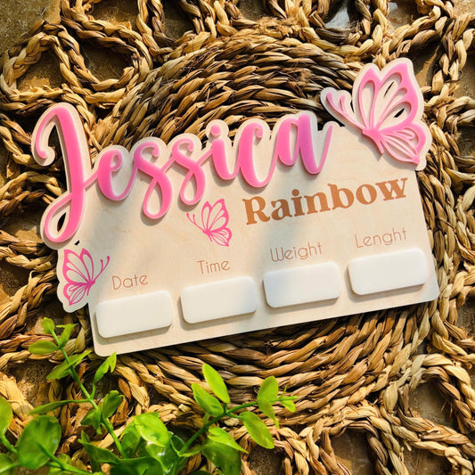 Personalized Baby Announcement Sign With Birth Stats, Birth Stat Sign With Butterfly, Name Reveal, Sign For Hospital, Baby Girl Name Sign