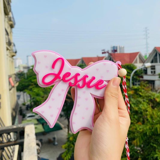 Personalized Acrylic Bag Tag Keychain For Her, Girls 3d Backpack Tag For Kids, Pink Bow Keychain Acrylic Name Tag, Back To School Gift
