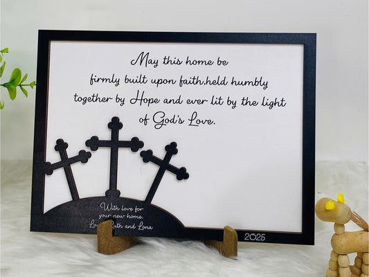 Personalized May This Home Be Built On God's Love Sign, Religious Home Blessing Sign, Faith-based Housewarming Gift