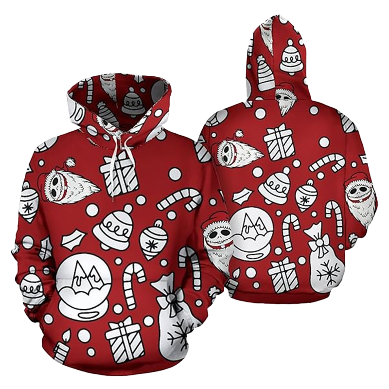 Jack Skellington Santa Christmas 3D Print Red Hoodie, Santa Jack Skellington Pullover Hooded Sweatshirt, Xmas Jack Skellington Unisex Hoodies