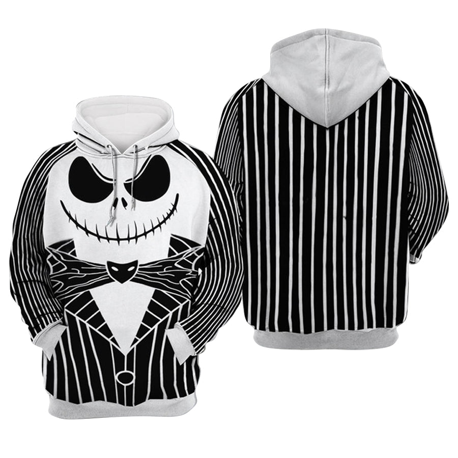 Jack Skellington Suit Cosplay Black & White Hoodie, Jack Skellington Pullover Hooded Sweatshirt, Jack Skellington Suit 3D Printed Unisex Hoodies