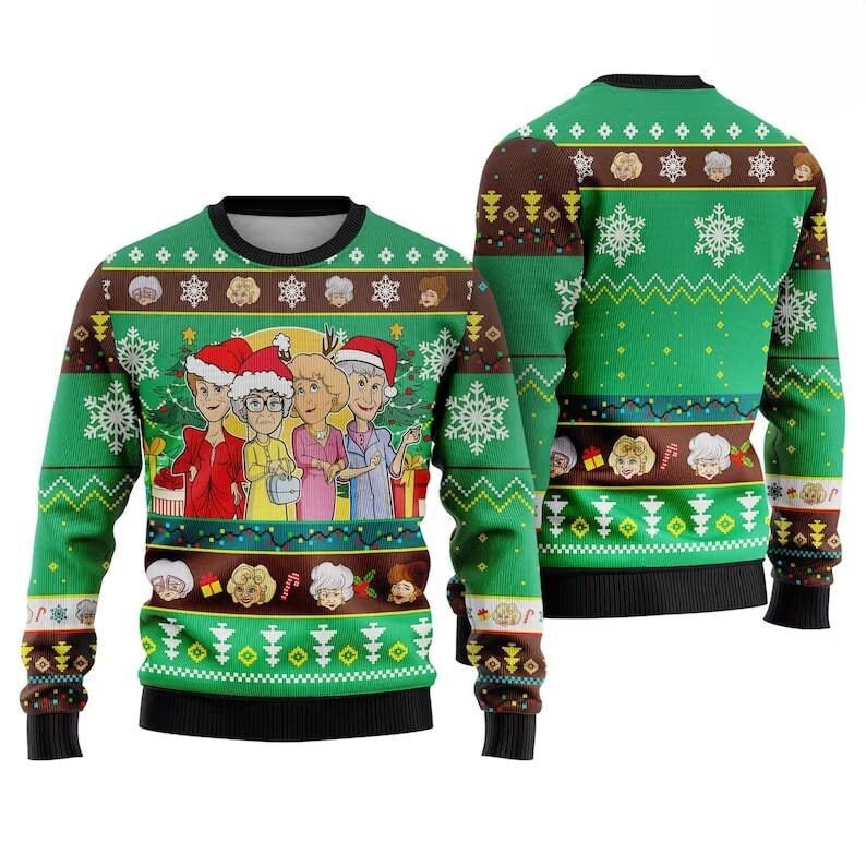 The Golden Girls Characters Ugly Christmas Sweater, The Golden Girls Snowflakes Xmas Ugly Sweater, The Golden Girls Xmas Crewneck Knitted Sweater