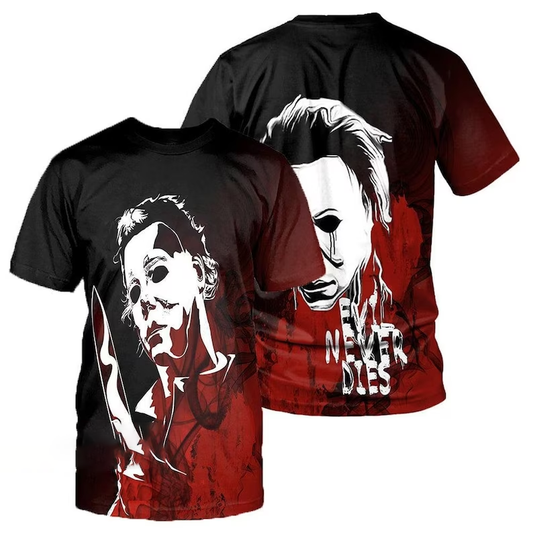 Michael Myers Red Black Halloween 3d T-shirt, Scary Movie 3d Clothing