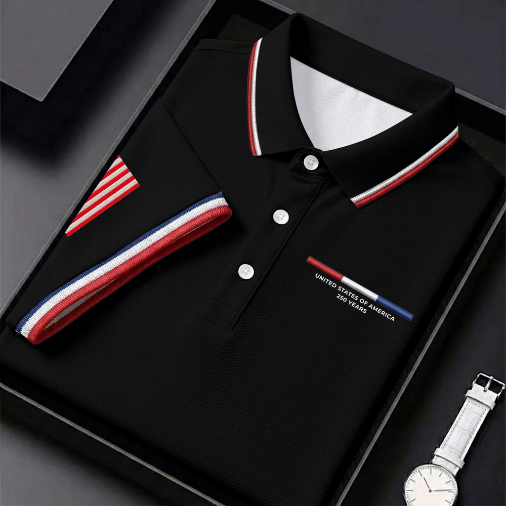 United States Of America 250 Years Navy Golf Shirt, Patriotic Golf Shirt, Golf Shirts For Men, 4th Of July Golf Shirt