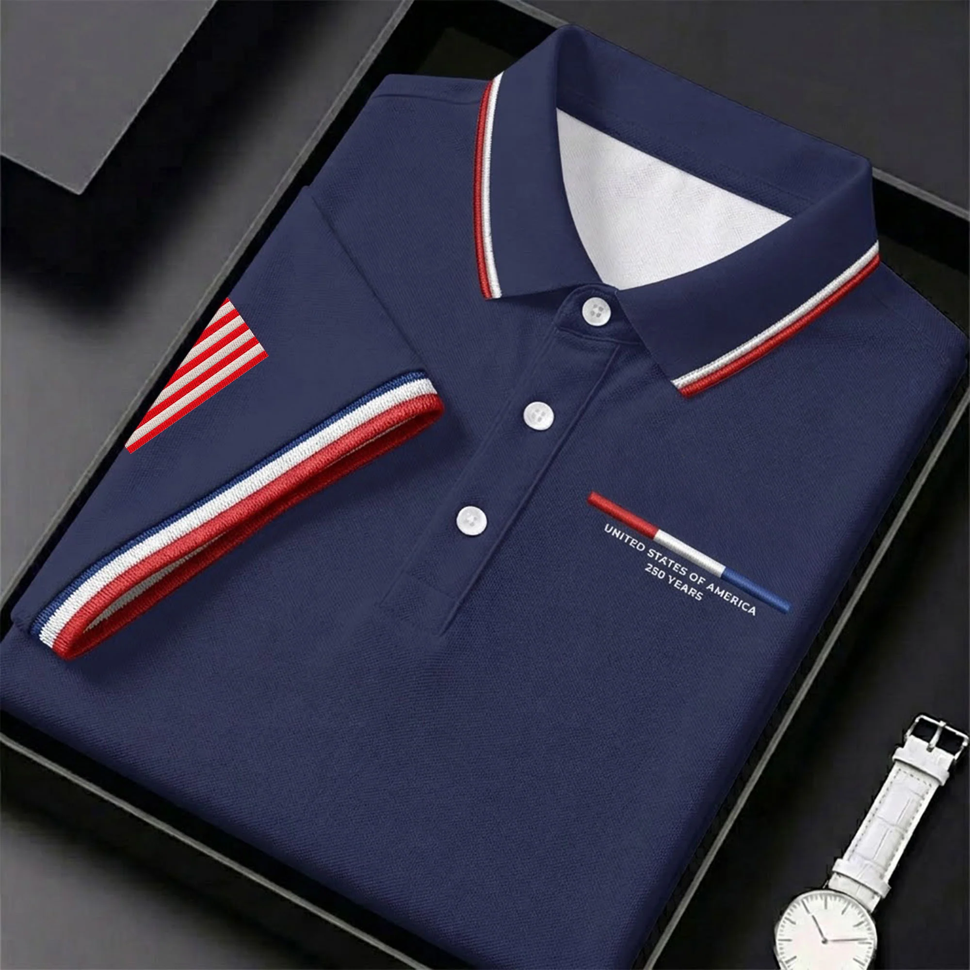 United States Of America 250 Years Navy Golf Shirt, Patriotic Golf Shirt, Golf Shirts For Men, 4th Of July Golf Shirt