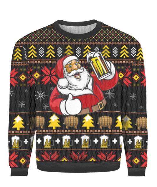 It's The Most Wonderful Time For A Beer Santa Claus Ugly Sweater, Santa Drinks Beer All-over Print Ugly Sweater, Beer Lover Knitted Ugly Sweater