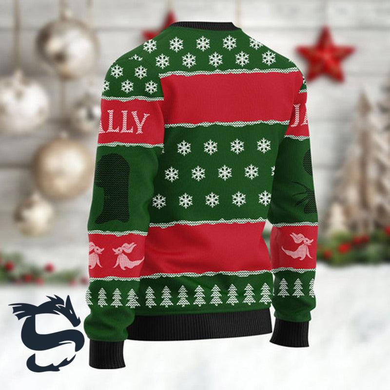 Jack Sally We're Simply Meant To Be Ugly Christmas Sweater, Nightmare Before Christmas Red Green Ugly Sweater, Xmas Crewneck Knitted Ugly Sweater