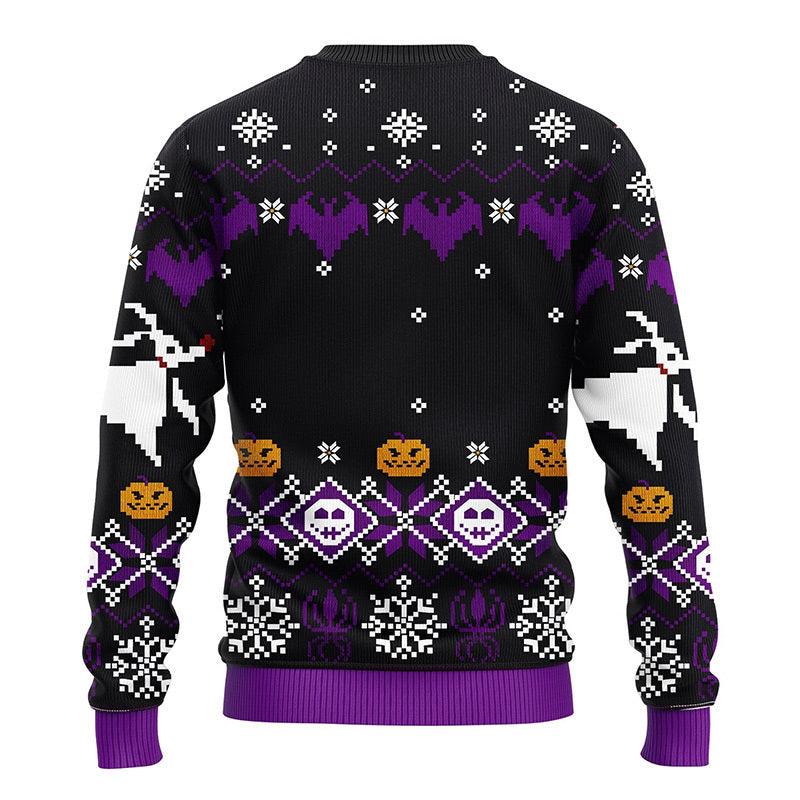 Jack In The Nightmare Before Christmas Ugly Sweater, Jack Skellington Moon Night Ugly Christmas Sweater, Horror Holiday Crewneck Ugly Sweater