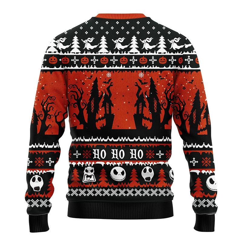 Jack And Zero Nightmare Before Christmas Ugly Sweater, Jack Skellington Ho Ho Ho Christmas Ugly Sweater, Horror Holiday Crew Neck Ugly Sweaters