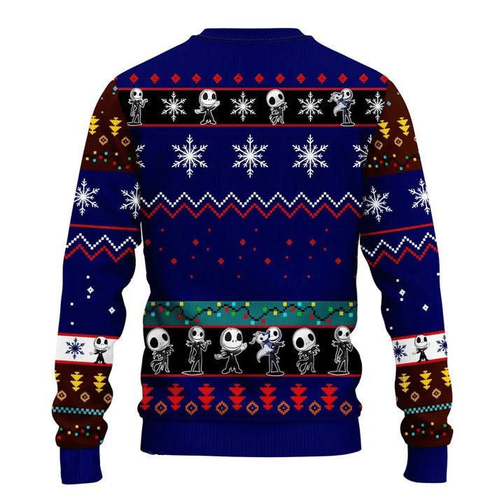 Cowboys Jack Skellington Blue Big And Tall Ugly Christmas Sweater, Jack Skellington Ugly Sweater, Jack Skellington Holiday Crew Neck Ugly Sweaters