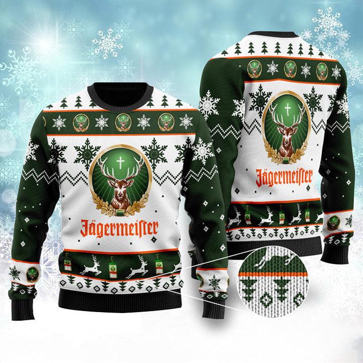 Jagermeister Ugly Christmas Sweater, Jagermeister Logo Christmas Ugly Sweater, All Over Printed Xmas Ugly Sweater, Holiday Crew Neck Ugly Sweater