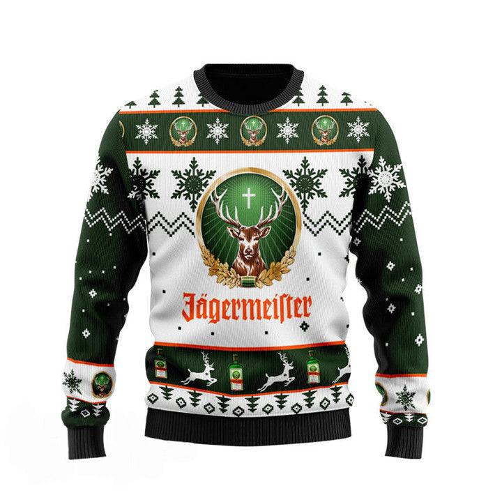 Jagermeister Ugly Christmas Sweater, Jagermeister Logo Christmas Ugly Sweater, All Over Printed Xmas Ugly Sweater, Holiday Crew Neck Ugly Sweater