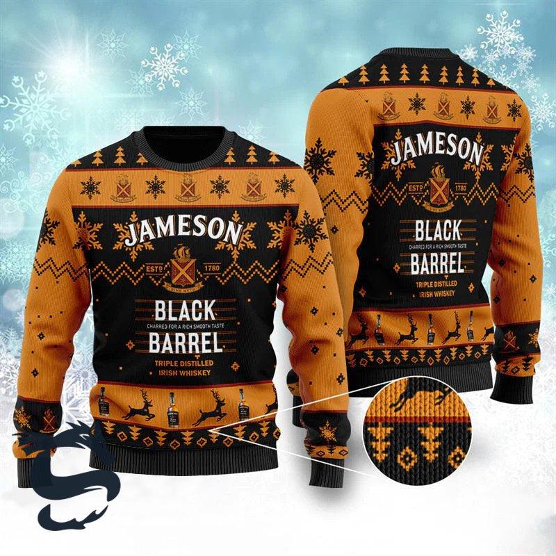 Jameson Black Barrel Whiskey Ugly Christmas Sweater, Jameson Whiskey Lovers Christmas Ugly Sweater, Jameson Black Barrel Xmas Crew Neck Ugly Sweater