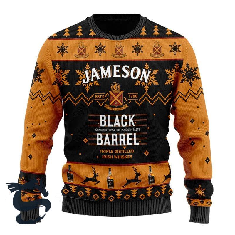 Jameson Black Barrel Whiskey Ugly Christmas Sweater, Jameson Whiskey Lovers Christmas Ugly Sweater, Jameson Black Barrel Xmas Crew Neck Ugly Sweater