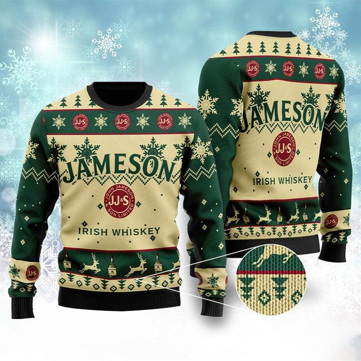 Jameson Irish Whiskey Ugly Christmas Sweater, Jameson Irish Whiskey Ugly Sweater, All Over Printed Xmas Ugly Sweater, Holiday Crew Neck Ugly Sweater