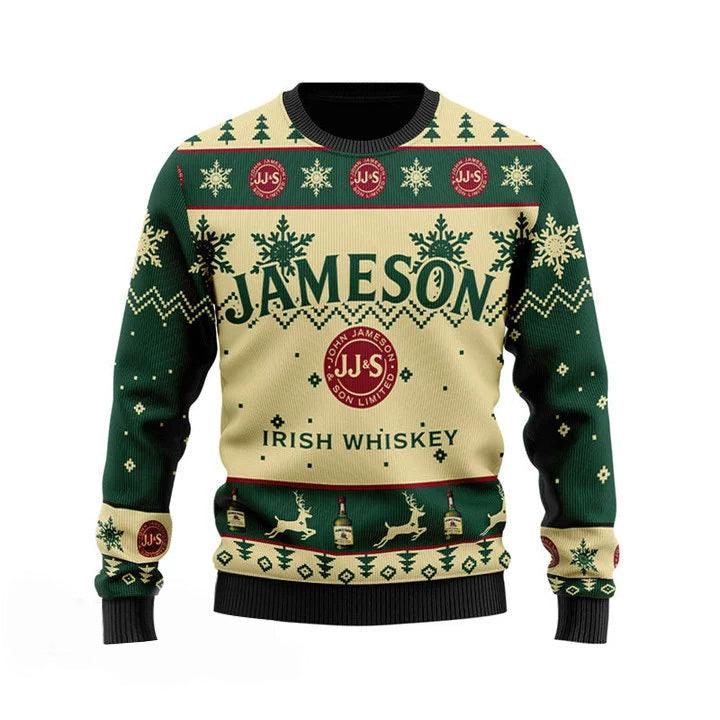 Jameson Irish Whiskey Ugly Christmas Sweater, Jameson Irish Whiskey Ugly Sweater, All Over Printed Xmas Ugly Sweater, Holiday Crew Neck Ugly Sweater