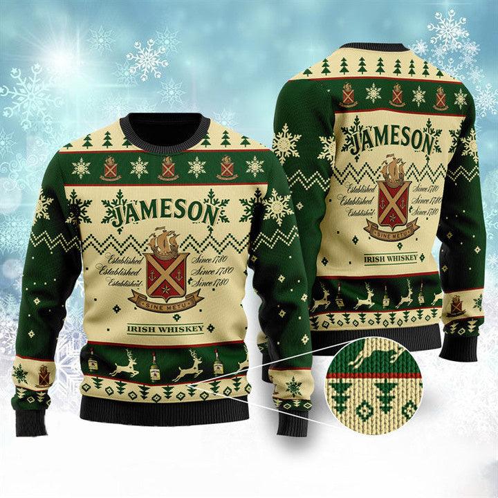 Jameson Irish Whiskey Ugly Christmas Sweater, Jameson Whiskey Ugly Sweater, All Over Print Christmas Ugly Sweater, Holiday Crew Neck Ugly Sweater